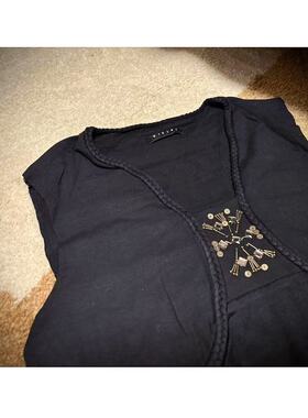 68包邮｜出口欧美民族金属串珠麻花编织莫代尔黑色背心