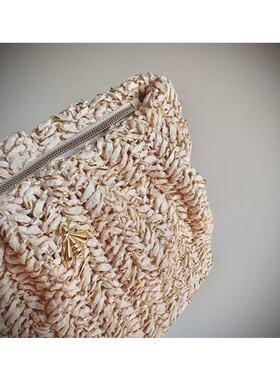 68包邮｜特别款！少量！夏日草编织质感金丝金属暗花化妆收纳包