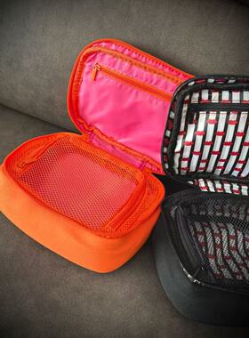 68包邮｜活力配色太空棉阳光橙撞粉色黑红爱心实用手提化妆收纳包