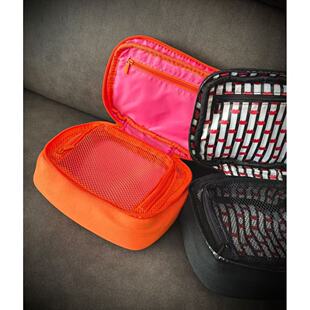 68包邮｜活力配色太空棉阳光橙撞粉色黑红爱心实用手提化妆收纳包