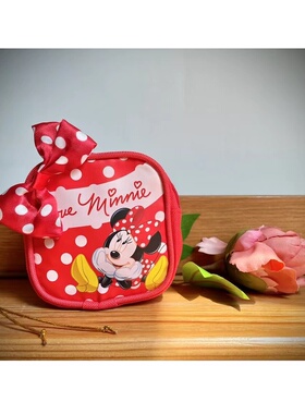 抄底清｜出口外贸迪士尼米奇米妮复古红白波点蝴蝶结零钱包收纳包