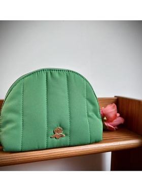 68包邮｜出口韩国稀有少量高品复古宝石绿色碎花贝壳化妆收纳包