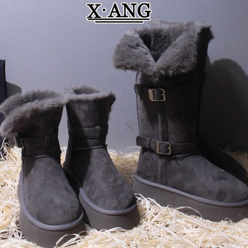 桑坡真皮羊毛一体雪地靴女款厚底防滑加绒加厚保暖东北棉鞋中筒靴