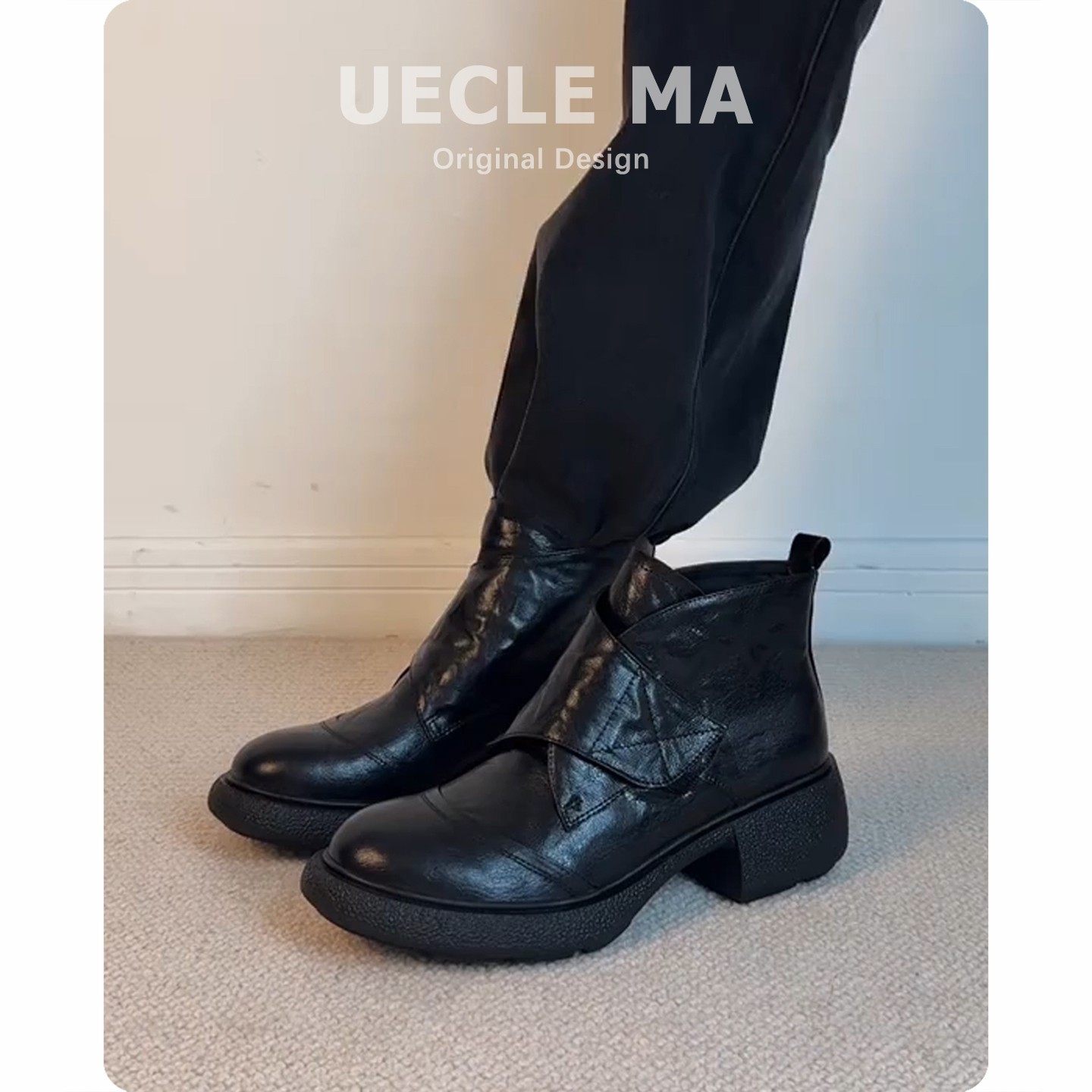 牛皮版~松糕厚底短靴女复古魔术贴小个子增高瘦瘦靴显腿长马丁靴,女鞋,马丁靴,淘宝优惠券,粉丝福利购,淘宝优惠卷