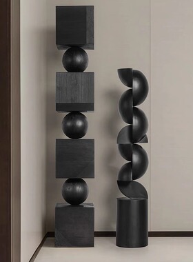 无尽之柱木雕落地摆件酒店大堂售楼处别墅玄关装饰创意雕塑艺术品