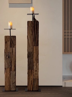 风化木烛台落地摆件样板间客厅民宿茶室复古侘寂风禅意装饰艺术品