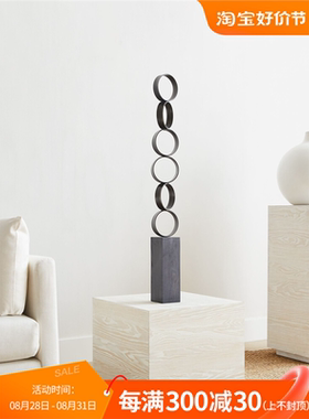 极简几何抽象木雕玄关摆件酒店样板房客厅电视柜旁实木雕塑艺术品