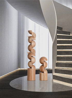 几何创意实木雕塑艺术品落地摆件民宿酒店售楼处玄关装饰竖高摆设