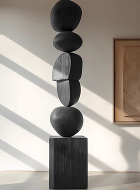 侘寂风创意木雕落地摆件民宿茶室酒店会所玄关软装雕塑艺术装饰品