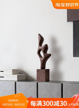 酒店样板间抽象木雕艺术摆件家居饰品客厅玄关装饰品高级感工艺品