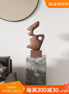 样板房玄关抽象木雕艺术装饰品摆件酒店展厅设计师软装木质工艺品