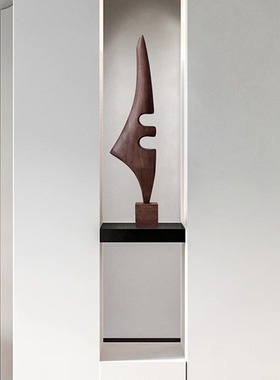 酒店样板间抽象艺术木雕摆件客厅玄关竖高软装饰品高档实木工艺品