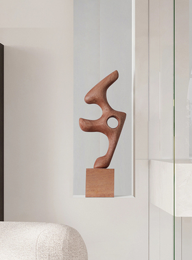 样板间抽象木雕玄关装饰摆件高级感家居饰品客厅电视柜艺术工艺品