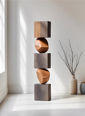 无尽之柱设计师酒店样板房实木雕塑艺术落地摆件售楼处玄关装饰品