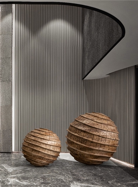 售楼处大厅艺术装饰楼梯间大型木雕圆球酒店大堂落地摆件美陈装置