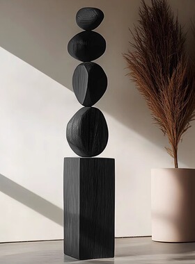 民宿酒店落地大摆件样板房客厅玄关雕塑艺术品侘寂风木雕艺术装置