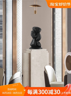 侘寂风炭烧木雕抽象人物摆件酒店样板间雕塑艺术客厅玄关软装饰品