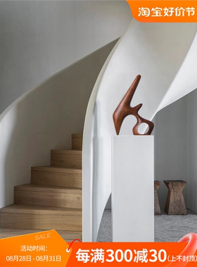 现代创意抽象雕塑艺术摆件酒店样板房玄关木雕装饰品家居饰品摆设