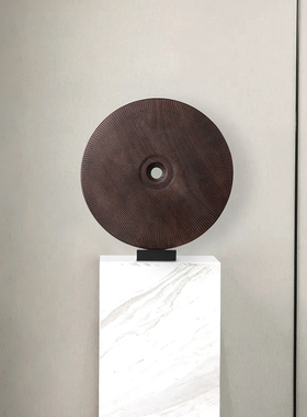 酒店样板房圆形抽象艺术木雕摆件客厅玄关装饰品软装雕塑家居饰品