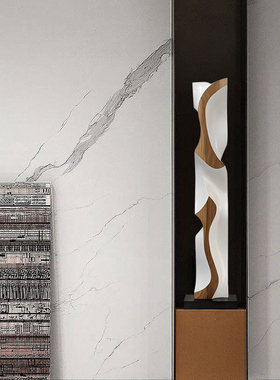 酒店样板间抽象木雕装饰摆件入户玄关雕塑艺术品创意竖高软装摆设