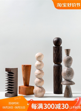 创意木雕工艺品样板间客厅玄关软装售楼处酒店雕塑艺术品装饰摆件