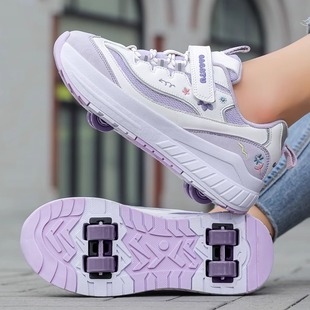 暴走鞋女童鞋子女孩四轮飞行鞋可拆卸儿童鞋小学生运动发光轮滑鞋