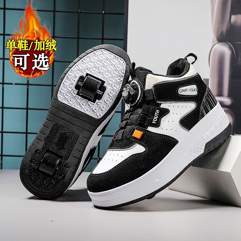 男童暴走鞋2025新款冬季加绒保暖二棉一键收缩儿童学生暴走轮滑鞋