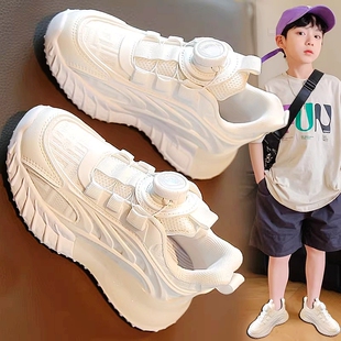 童鞋男童小白鞋2026春季新款儿童透气网面男孩小学生白色运动鞋子
