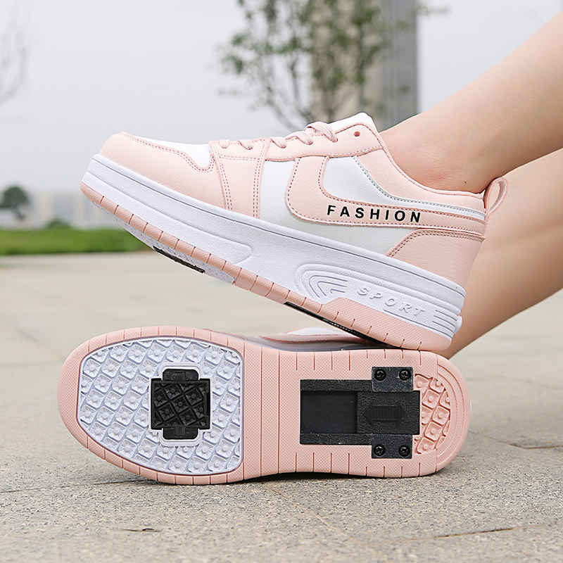 暴走鞋女童鞋子双轮一键收缩儿童运动鞋小学生隐形暴走轮滑鞋成人