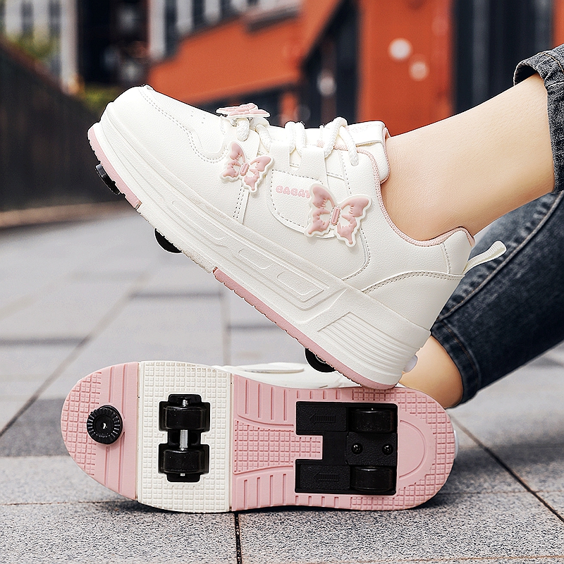 女童暴走轮滑鞋冬季2025新款四轮一键可收缩带刹车儿童飞行运动鞋