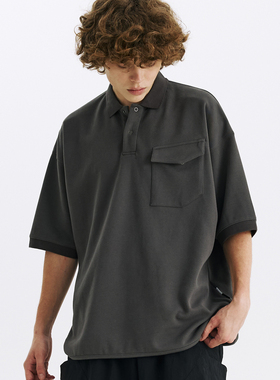 TBALLER 2024新款重磅短袖polo衫男潮牌日系纯色口袋cleanfit包边