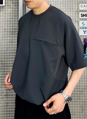 TBALLER 2025新款梭织T恤男潮牌拼接机能吸湿速干骑行透气轻薄