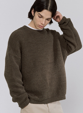 TBALLER 2024新款美丽诺羊毛圆领针织毛衣男潮牌日系加厚粗针情侣