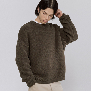 TBALLER 美丽诺羊毛圆领针织毛衣男潮牌日系加厚粗针情侣 2024新款