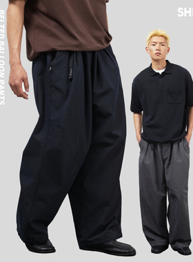 TBALLER2026新款腰带阔腿气球裤男户外水洗做旧抽绳廓形easypants