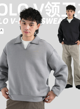 TBALLER 2025新款空气层P0L0长袖卫衣男潮牌日系翻领boxy太空棉