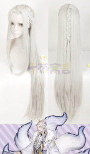 十夜寓言 阴阳师 玉藻前 银白美人尖COS假发