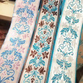 DIY汉服装 辅料宽窗帘拼接花边沙发抱枕蓝色包边涤棉提花民族织带