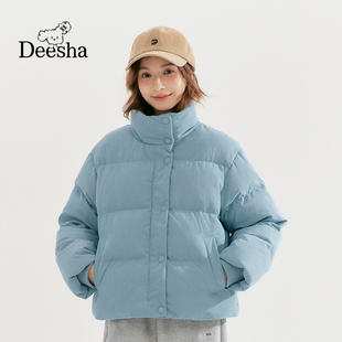 笛莎官旗2025冬季新款青少年女孩加厚外套短款立领灯芯绒羽绒服女