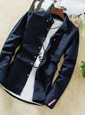 夏季白色长袖衬衫男士韩版修身青少年休闲学生衬衣潮男寸衫衣春薄