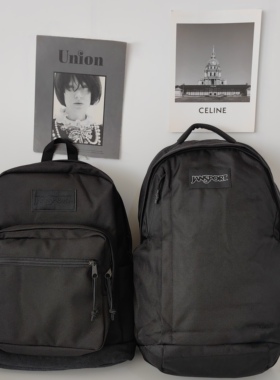 美国Jansport全黑色电脑包男女气质款酷帅书包通勤双肩包学生背包