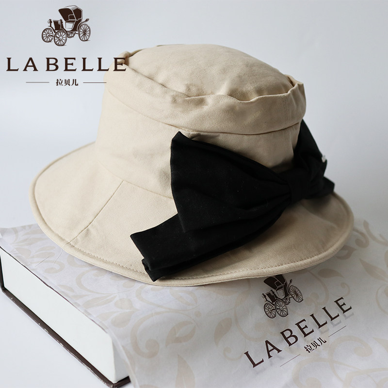 labelle拉贝儿帽子女春夏季布帽蝴蝶结复古装饰纯棉小檐帽