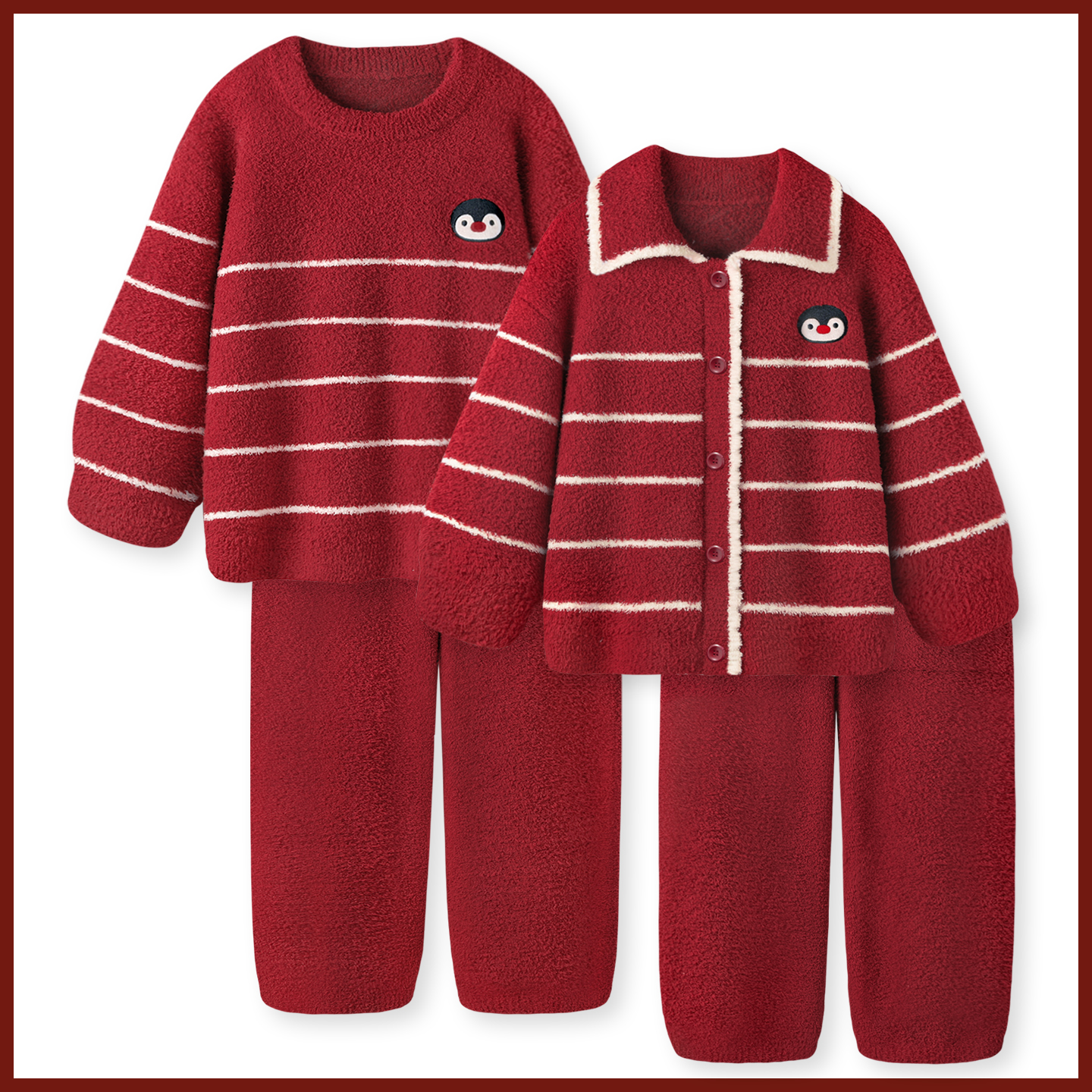 情侣睡衣红色本命年半边绒家居服