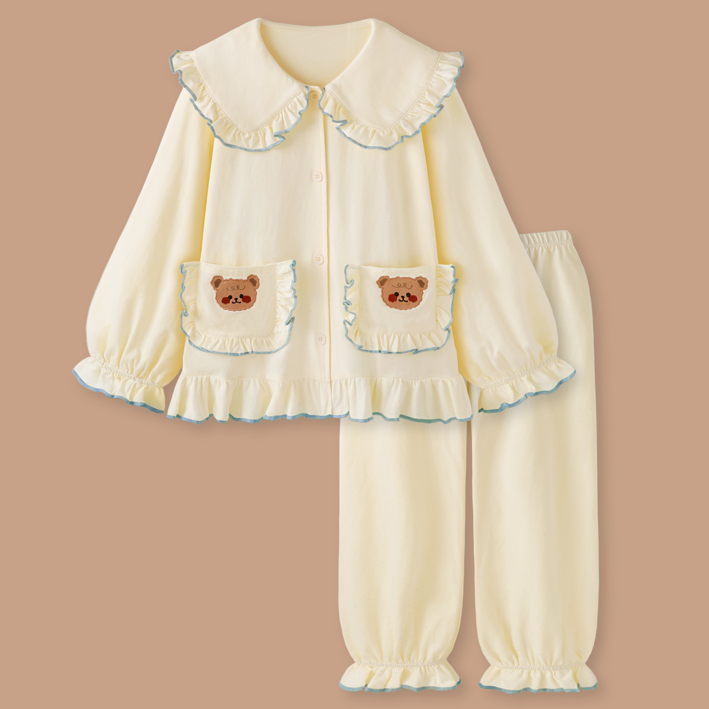 〖奶泡熊熊〗纯棉睡衣女可爱卡通