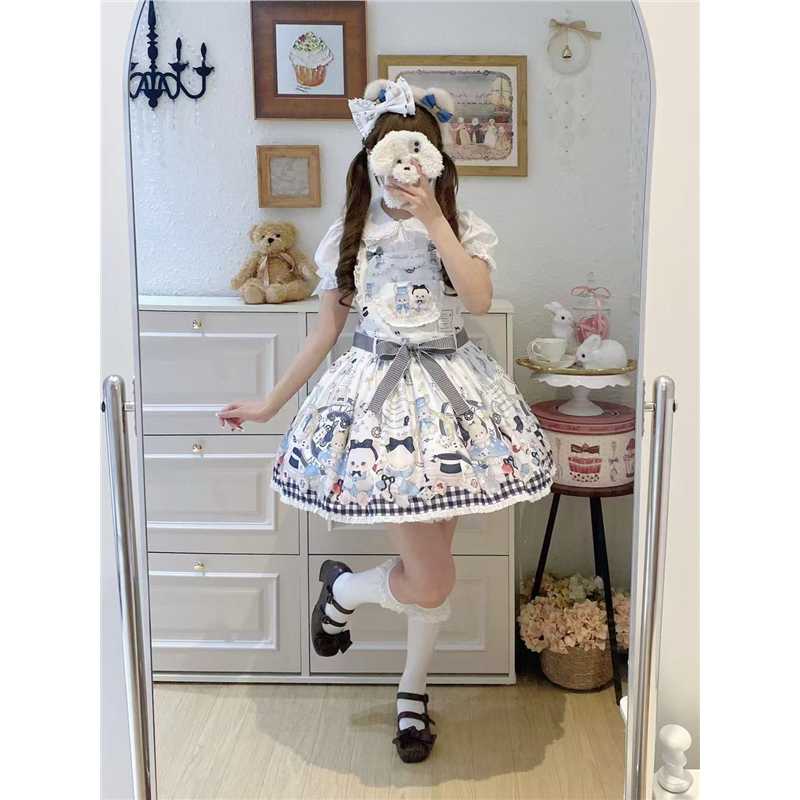 现货原创裙子爱丽丝小熊Lolita背带送边夹腰带大蝴蝶结