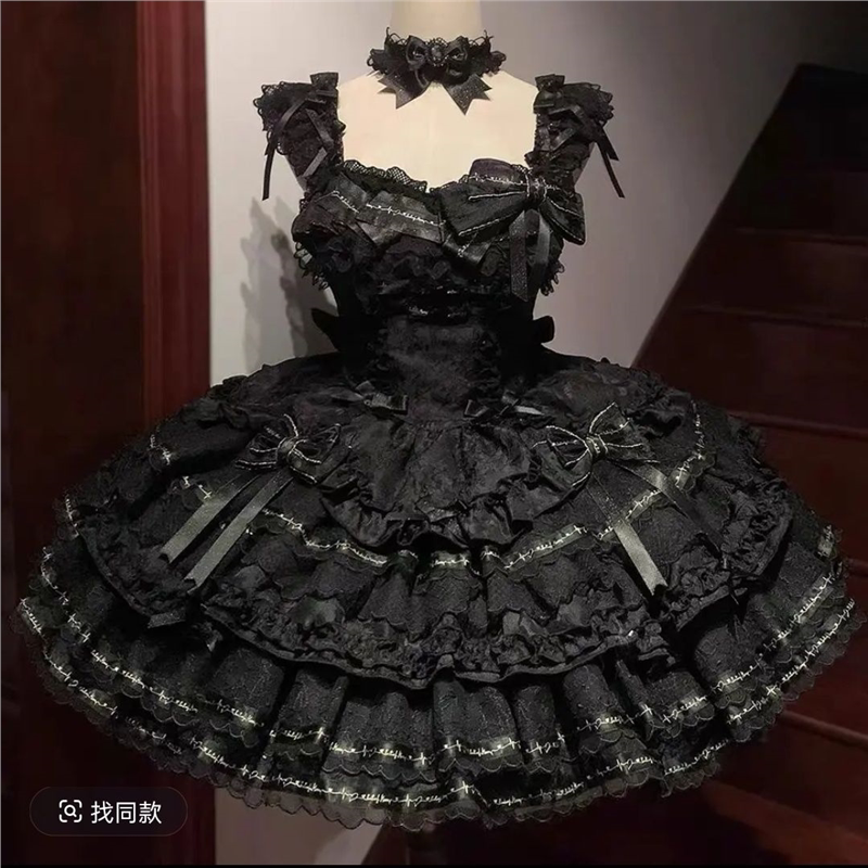 现货黑金烫金洛丽塔洋装