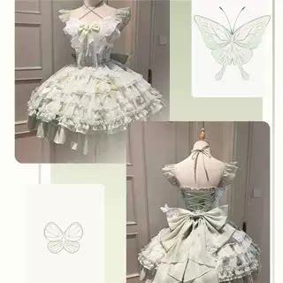 夏日白绿蝴蝶结洛丽塔短裙