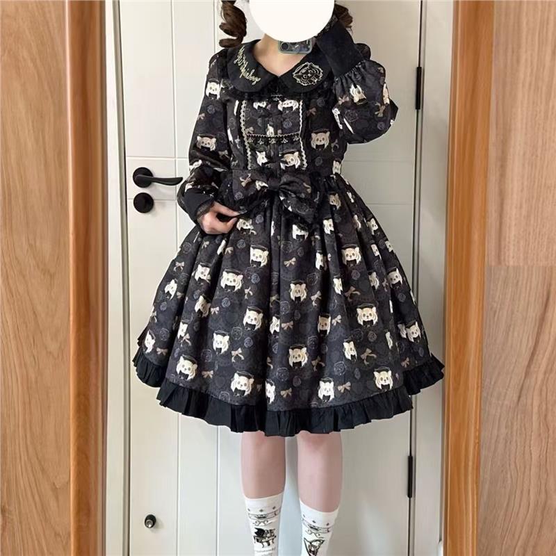 秋日虎虎晚安了喵Lolita原创设计刺绣日常op改良现货可爱长袖全款