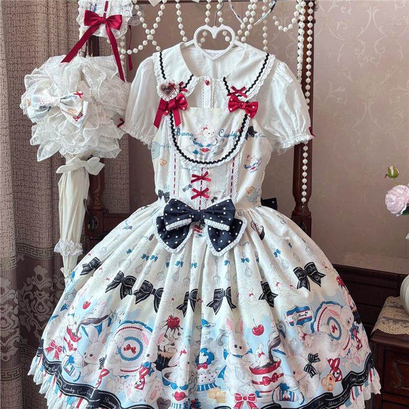 谜兔茶会 暮色心迹原创lolita印花呲甜复古OP爱丽丝感JSK可爱背带