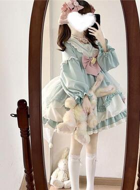 lolita裙子正版原创现货小祈星可爱少女海军领op长袖花苞袖
